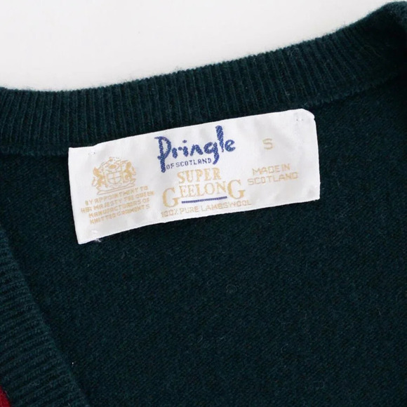 Pringle  Of Scotland Super Geelong 100% Lambswool Green And Red Argyle Small - Picture 4 of 10